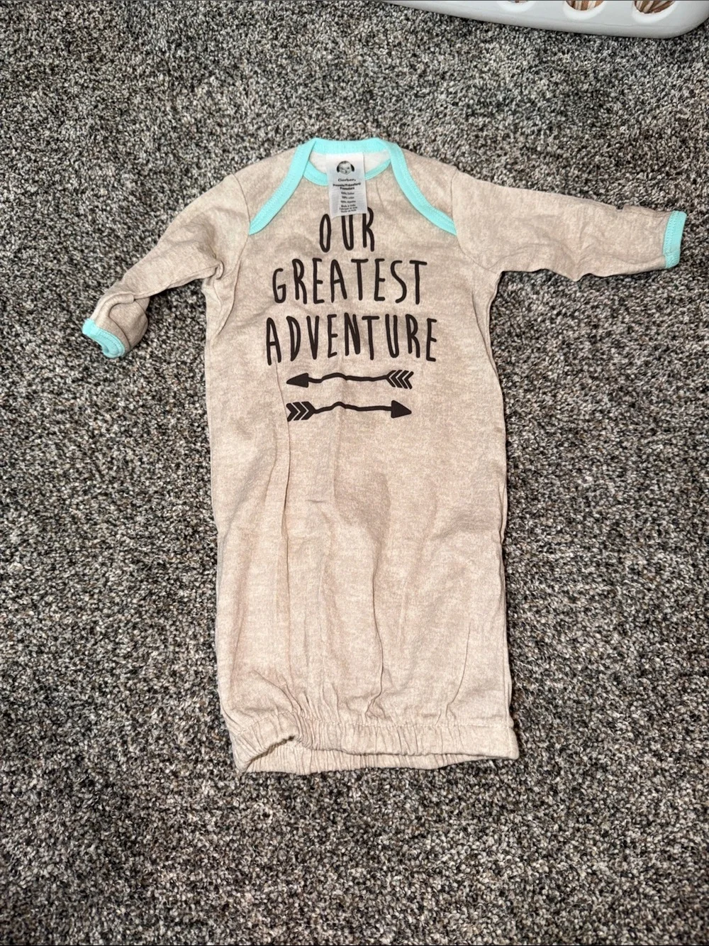 Gerber Taupe Baby Gown with Mint Trim 